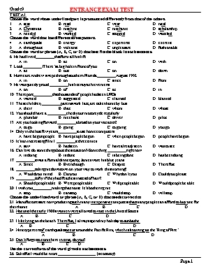 Đề thi Tiếng Anh Lớp 9